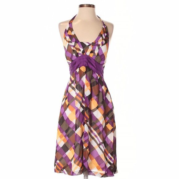 Moulinette Soeurs Dresses & Skirts - Moulinette Soeurs Anthropologie Etty Halter Dress Sz 6 Purple Orange Plaid Retro